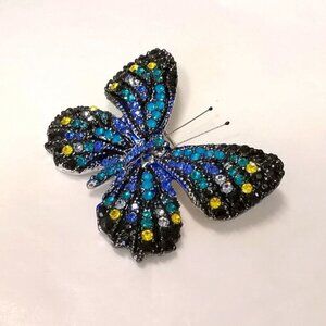 Butterfly crystals brooch pin blue yellow 🆕